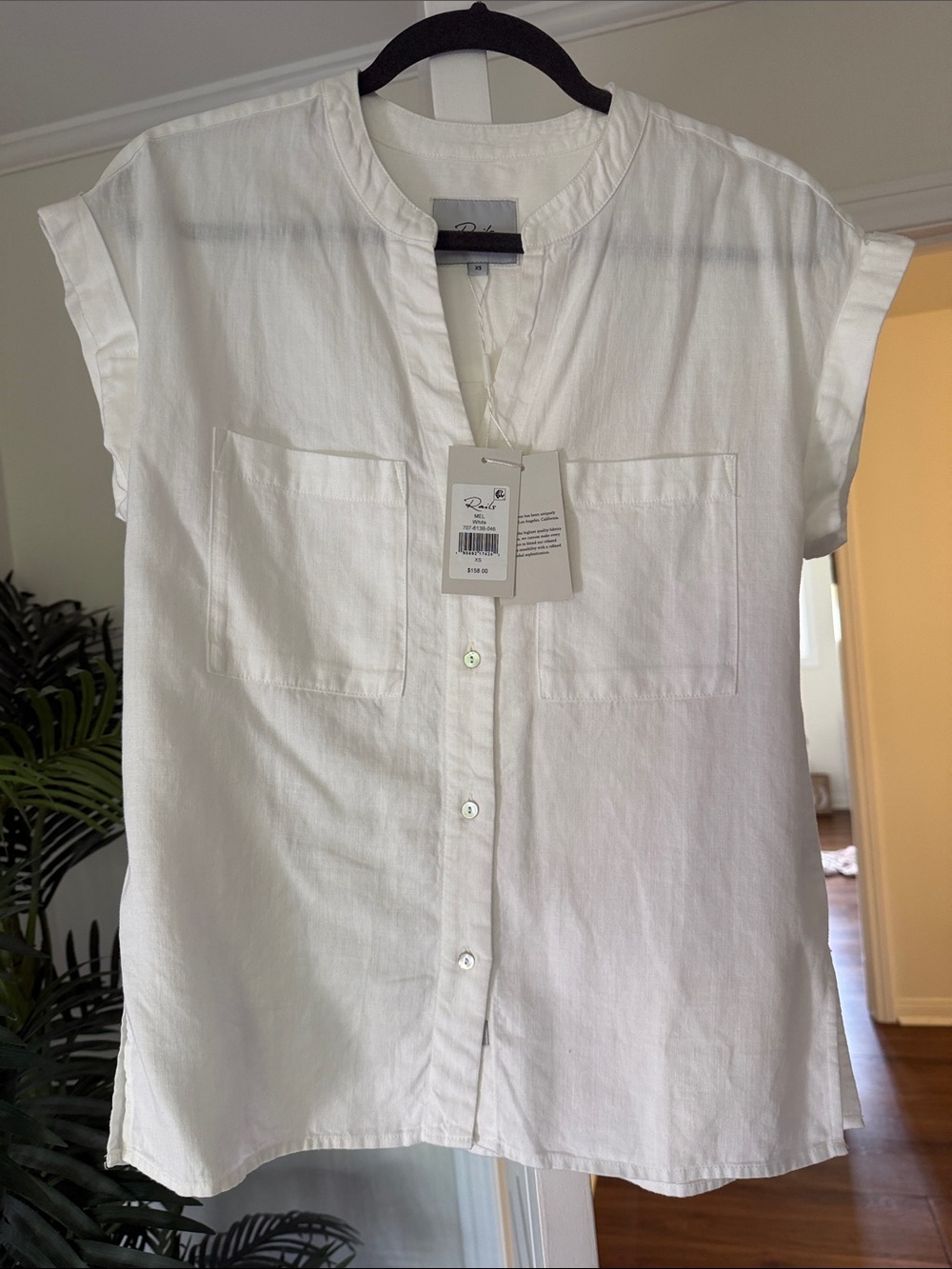 Rails White Short Sleeve Button-Front Pocket Shirt